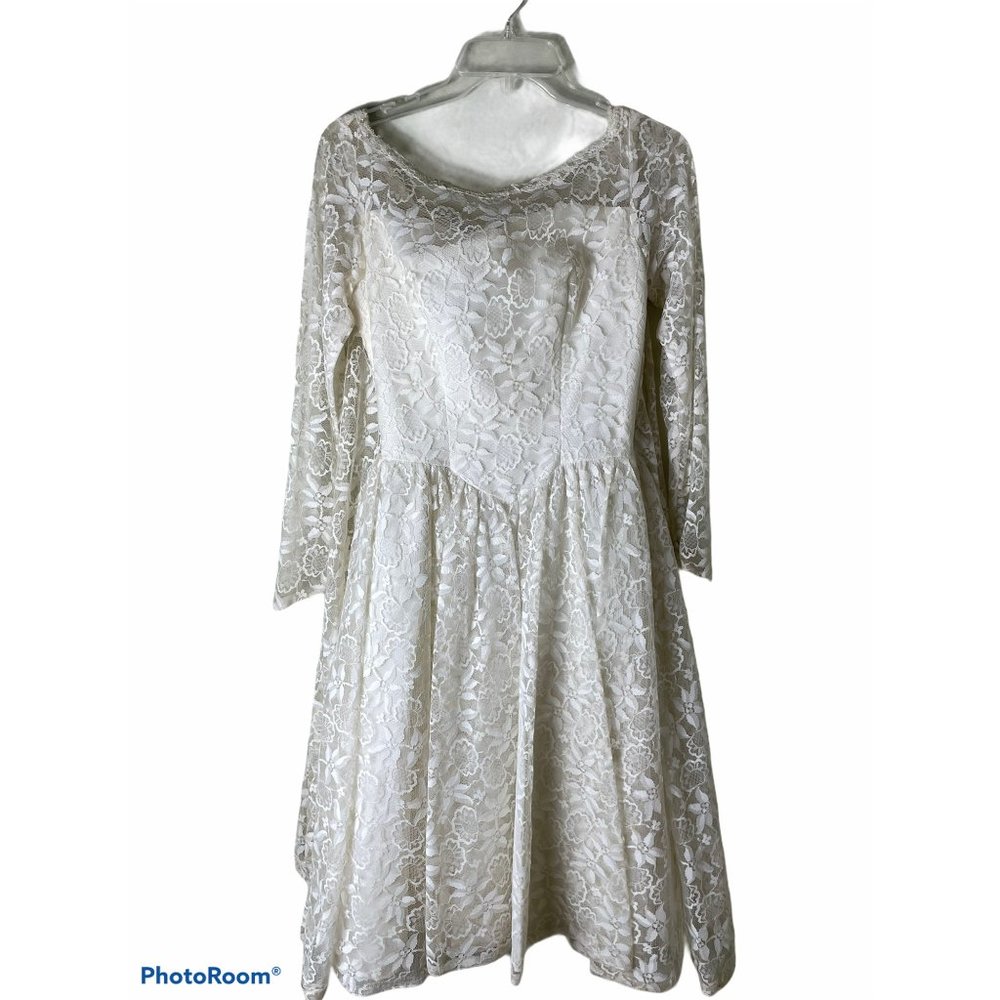 Vintage 1950s lace wedding dress ivory tea length - Picture 6 of 12